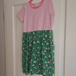 Hanna Andersson Pink Striped Top with Green Floral Skirt Dress